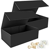 2 Pack Geschenkbox, 24x15x7.6cm Geschenkboxen für Presents with Lids Magnetic Closure Rectangle Collapsible for Groomsman Proposal Box, Christmas, Halloween, Birthday Gift Packging (Schwarz)