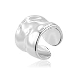 ALEXCRAFT Ringe Silber Damen Verstellbar Groß Chunky Edelstahl Wasserfest Silber Ringe 925 Frauen Statement Ring Herren Silber