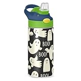 Pigsaly Isolierte Wasserflasche für Kinder, Halloween, Cartoon, Geisterboo, 340 ml, Edelstahl, vakuumisolierter Becher mit Griff, doppelwandig, Vakuum-Reise-Kaffeetasse, Kleinkind-Tasse für Jungen und