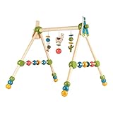 solini Spieltrapez Lama, höhenverstellbar, Spielbogen für Babys, bunte Tiere, Ringe u. Kugeln, aus Holz, Babyspielzeug