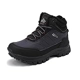 AX BOXING Winterschuhe Jungen Wanderschuhe Gefütterte Schneestiefel Kinder Warmfutter Trekkingschuhe rutschfest Winterstiefel Outdoor Schwarz Blau EU37