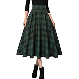 MGizo DtiSpectrum Karierte Faltenröcke für Damen – Vintage-Knopfleiste Vorne, Hohe Elastische Taille, Tartan, Midilänge, A-Linie, Ausgestellter Faltenkilt