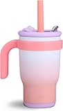 14oz/420ml Mini Trinklernbecher der Kinder 100% auslaufsicheres Stroh kleine Tasse,Silikon-Sauger Rutschfester Boden Geschenk für Kinder, Reise Graduierung Geschenk(Pfirsich Violett)