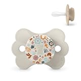 Suavinex Schnuller für Babys 6-18 Monate, mit physiologischem Silikon-Sauger SX Pro, symmetrischem, flachem und flexiblem Sauger, Respektiert die Mundentwicklung, Verhindert Hautirritationen, Beige