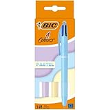 BIC 4 Farben Pastellkörper Kugelschreiber Set mit 3 Blisterpackungen in 4 verschiedenen Farben (Blau, Schwarz, Grün und Rot) 1,0 mm Spitze