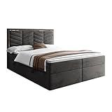 Lookway Boxspringbett Aurora mit Bettkasten & Topper | Modernes Stauraumbett mit Taschenfederkernmatratze & elegantem Kopfteil für erholsamen Schlaf (Grau (Royal Velvet 185), 140x200)