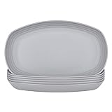 JSYMJSY Teller Set Kunststoff, 6Teilig 29.5cm Oval Speiseteller Bruchfest, Essteller Plastik Mehrweg, Sicher & Leicht Plate für Esszimmer RV Party Picknick Camping, Mikrowellenfest, Grau