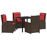 vidaXL Gartenliegestühle 2er Set Braun Poly Rattan Gartenmöbel Stahlrahmen Bequeme Verstellbare Sitzmöbel mit Kissen Armlehnstuhl Liegestuhl Rasen