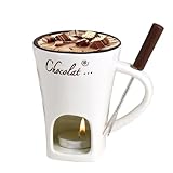 Schokofondue Tasse, 200ml Keramik Schokoladenfondue Tasse, Schokoladen Fondue Becher Set, Mehrzweck Chocolate Fondue Set Mit Gabel Und Teelicht Für Käse Schokolade Butter Karamell
