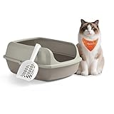 Feandrea Katzenklo mit hohen Seitenwänden, XXL, offene Katzentoilette, mit Schaufel, für Kätzchen und große Katzen, cappuccinobeige PPT010LH01