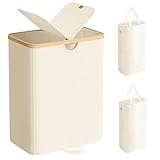 SONGMICS Wäschekorb 2 Fächer, Wäschesammler, 150 Liter, Wäschesortierer mit Deckel, Wäschetonne, Wäschesäcke herausnehmbar, für Waschküche, Schlafzimmer, Wohnzimmer, cremeweiß-naturbeige LCB523W01