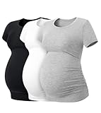 LAPASA Damen 3 er Pack Umstandstop Umstandsmode Umstandskleidung Tops Schwangerschaft Kurzarm Umstands T-Shirt L55, Schwarz, Weiß, Grau, L