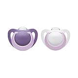 NUK Genius Silikon-Schnuller, kiefergerechte Form, 6-18 Monate, 2 Stück, Girl, violett