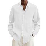 UHouse Leinenhemd Herren Langarm Musselin Hemd Baumwolle Leinen Freizeithemd Mode Oversize Herrenhemd Freizeit Leichte Sommerhemd Hawaii Strandhemd Lässig Fischerhemd Angebote Des Tages Heute Weiß XXL