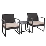 SVITA LOIS Poly Rattan Sitzgruppe Gartenmöbel LOIS Metall-Garnitur Bistro-Set Tisch Sessel Schwarz