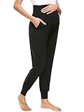 YiZYiF Umstandshose Jogginghose Über Dem Bauch Sweatpants Damen Schwangerschaft Hose Weit Für Freizeit Laufen Workout Schwarz M