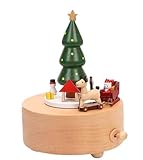 IWENZHKPA Spieluhr Handwerk Holz-Weihnachtsspieluhr Mit Gravur, Handkurbel, Uhrwerk, Spieluhr, Weihnachtsbaum-Karussell Spieluhr Dekoration
