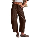 NAJZYBA Cordhose Damen Casual High Waist Tapered Hose Baumwoll 7/8 Gerades Bein Hosen Einfarbig Freizeithosen mit Taschen (Braun,M)