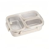 Yuanpgky Edelstahl-Lunchbox, 3 Fächer, 750 ml, auslaufsicher, Lebensmittelbehälter mit abnehmbarem Tablett und sicheren Verriegelungen, für Büro, Schule, Outdoor, tragbar (weiß)