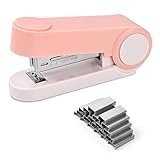 Valtiner Niedlicher Hefter mit 1000 Heftklammern, Hefter für Schreibtisch, staufrei, 20 Blatt Kapazität, Desktop-Metallhefter für Büro, Schulbedarf (Rosa)