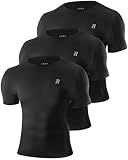 Runhit 3 Pack Kompressionsshirt Herren Kurzarm, Funktionsshirt Schnelltrocknend Laufshirt Atmungsaktiv Sportshirt Männer Bauchweg Shirt Gym Compression Tops für Fitness Laufen Schwarz*3 L