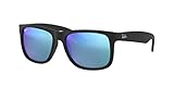 Ray-Ban Unisex Justin Sonnenbrille, Klassisch , Schwarz (Black Rubber/Green Mirror Blue), 51 EU