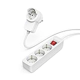 Hama Steckdosenleiste 3 fach mit integrierter Steckdose im Stecker (Mehrfachsteckdose mit Schalter, Schutzkontaktstecker für z.B. PC, TV, etc., Buchsen inkl. Berührungsschutz, 1,4 m) weiß