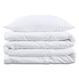 Ganzjahresdecke Bettdecke 155 x 220 cm - Steppdecken Schlafdecke Steppbettdecke warm Duvet weiß aus Microfaser Set: Weiße Bettdecke mit Kissen 80X80