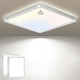 slochi 2 Stück LED Deckenleuchte mit Bewegungsmelder Innen Radar, 3Farben - 3000K/4000K/6500K, 18W Lampe mit Bewegungssensor, 22cm Sensor Flach Deckenlampe für Flur Wand Treppe Küche Balkon, Weiß
