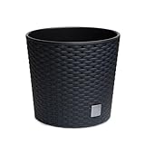 astor24 - Premium Blumentopf Pflanzkübel 20 Ø cm inkl. Einsatz Schwarz in Rattan Optik - Pflanzkübel - Übertöpfe -Blumentopf für Haus und Garten