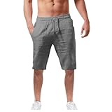 Herren Leinenshorts Freizeitshorts Männer Strandhose Kurze Leichte Luftige Sommershorts Einfarbige Elastische Taille Laufshorts Männer Jogginghose Fitnesshose Sport Sportshorts