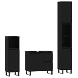 vidaXL Badmöbel Set 3 TLG., Badezimmermöbel mit viel Stauraum, Badschrank mit Eisenbeinen, Badezimmerschrank Waschbeckenunterschrank Hochschrank, Schwarz Holzwerkstoff