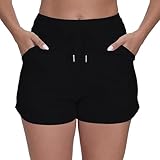 Halcurt Badeshorts Damen Badehose mit Tasche und Kordelzug Schnell Trocknende Boardshorts Locker Surf Schwimmhose Strand Schwimmshorts L