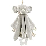 FenFang Baby Schmusetuch, Kuscheltuch Kuscheltier Spielzeug mit Knisterfolie Glöckchen und Beißring, Weich Waschbar für Babys Neugeboren Kleinkinder Jungen und Mädchen ab 0 Monaten, Elefant (Grau)