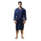 Lagtew Leichter und weicher Herren-Kimono-Bademantel mit Taschen, marineblau, S