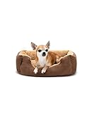 lionto Hundebett mit Wendekissen und Rutschfester Unterseite, Robustes Heimtierkissen mit tiefem Einstieg für Hunde und Katzen jeden Alters, 50x37 cm, kuscheliges Hundekissen, braun/beige