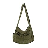 HUALEENA Umhängetasche aus Segeltuch für Damen, große Messenger-Taschen, Reise-Schultertasche, mehrere Taschen, Grün, Large