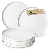 MALACASA LUNA Teller Groß für 6 Personen, Ø 26 cm Speiseteller aus weißem Porzellan, Teller Set, Geschirr für Spülmaschine und Mikrowelle, Servierteller mit erhöhtem Rand