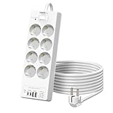Steckdose mit USB Timer, 8-Fach Steckdosenleiste (4000W 16A) mit 4 USB (2 USB-C + 2 USB-A), mit Schalter, Überspannungsschutz und 2M Kabel