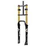 Fahrradgabel 26 Zoll Federgabel 4.0 Fatbike Gabel Federweg 140mm MTB Fahrrad luftfedergabel 1-1/8 Gerade Doppelschultergabel Rückprall Einstellbare Scheibenbremse， For 4.0'' Reifen ( Color : Gold )