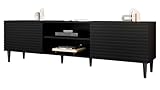 Mirjan24 TV Schrank Nakomo 2K1P, Fernsehschrank, B:180 x H:53 x T:40 cm, TV Lowboard mit Griffloses Öffnungssystem, Fernsehtisch, TV Tisch, Unterschrank, TV Board, Schrank, TV Bank (Schwarz)