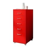 Kommode mit 5 Schubladen, vielseitige Kommode für Schlafzimmer, Wohnzimmer, Büro und Klassenzimmer, große Kapazität, Stauraum, stilvoller roter Nachttisch für Flur und Konferenzraum