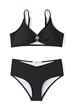 Arshiner Mädchen Bikini-Set Gerippter Sommer Kinder Zweiteiliger Badeanzug Einfarbige Mode StrandBikinis für Mädchen 11-12 Jahre Schwarz