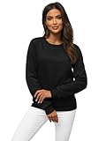 OZONEE Damen Sweatshirt Pullover Langarm Farbvarianten Langarmshirt Pulli ohne Kapuze Baumwolle Baumwollmischung Classic Basic Rundhals-Ausschnitt Sport 777/3001B SCHWARZ L