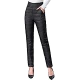 HOTIAN Damen Winter Warme Gänse Daunenhose Warme Gefütterte Jogginghose Winddicht Winterhose Ultraleichte Schneehose Black XL