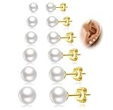 LOUMILEO 6 Paar Perlenohrringe Set,Hypoallergene Perlen Ohrringe 14K Vergoldet,Mini Gold Stecker Ohrringe für Damen & Herren(3-10mm)