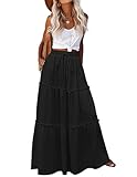 Hotouch Sommerrock Damen Lang Rock Elegant Maxirock Casual Einfarbig Maxi Skirt Hohe Taille Röcke Freizeitrock mit Kordelzug Schwarz XL