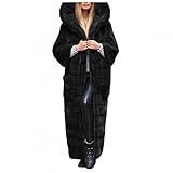 Kanpola Kunstpelz Mantel Damen Lang Faux Fur Kunstfell Jacke Herbst Winter Warm Pelzmantel mit Kapuze Elegant Felljacke Winterjacke Outwear mit Tasche