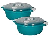 Lantelme® Mikrowellenschüssel 2er Set grün mit 2,0 Liter mit Dampfventil stapelbar spülmaschinengeeignet