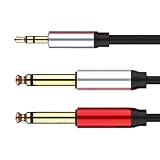 Generico Kabel 3,5 mm auf zwei 6,35 mm, Telefonkabel mit Verstärker mit zwei 6,35-mm-Klinkenstecker - 1,5 Meter mit verstärktem Mantel, der Signalstörungen für DJ-Studio-Ausrüstung